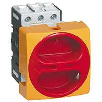25 A Current, 3 Poles, Panel Mount Disconnect Switch with 22 mm Diameter Yellow, Red Padlockable Handle (0172003)
