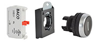 22 mm Black Flush Momentary Chrome Bezel Pushbutton with Start Symbol, 1 Normally Closed (NC) and 3 Position Clip