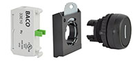 22 mm Black Flush Momentary Black Bezel Pushbutton with Start Symbol, 1 Normally Open (NO), and 3 Position Clip
