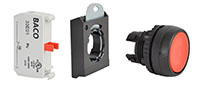 22 mm Red Flush Maintained Black Bezel Pushbutton with 1 Normally Closed (NC) and 3 Position Clip