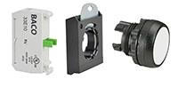 22 mm White Flush Maintained Black Bezel Pushbutton with 1 Normally Open (NO) and 3 Position Clip