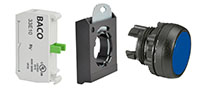 22 mm Blue Flush Maintained Black Bezel Pushbutton with 1 Normally Open (NO) and 3 Position Clip