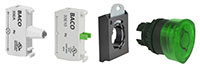 22 mm Green 40 mm Mushroom Illuminated Push-Turn Black Bezel Button with 1 Normally Open (NO), 130 V Light Emitting Diode (LED), and 3 Position Clip