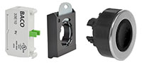 22 and 30 mm Black Super Flush Momentary Chrome Brass Bezel Pushbutton with 1 Normally Open (NO) and 3 Position Clip