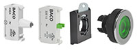 22 and 30 mm Green Super Flush Maintained Illuminated Chrome Brass Bezel Pushbutton with 1 Normally Open (NO), 24 V Light Emitting Diode (LED), and 3 Position Clip