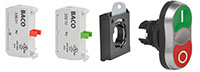 22 mm Twin Touch Flush/Flush Green/Red Chrome Bezel Pushbutton with Input Output (I O) Symbols, 1 Normally Open (NO), 1 Normally Closed (NC), and 3 Position Clip