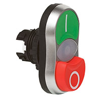 22 mm Twin Touch Flush/Projected Green/Red Chrome Bezel Pushbutton with Input Output (I O) Symbols