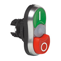 22 mm Twin Touch Flush/Projected Green/Red Illuminated Chrome Bezel Pushbutton with Input Output (I O) Symbols