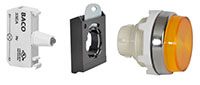 30 mm Yellow Head Ribbed Lens Chrome Bezel Pilot Light with 24 V Light Emitting Diode (LED) and 3 Position Clip