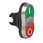 22 mm Twin Touch Flush/Flush Green/Red Chrome Bezel Pushbutton with Input Output (I O) Symbols