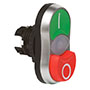 22 mm Twin Touch Flush/Projected Green/Red Chrome Bezel Pushbutton with Input Output (I O) Symbols