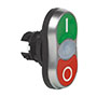 22 mm Twin Touch Flush/Flush Green/Red Illuminated Chrome Bezel Pushbutton with Input Output (I O) Symbols