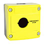 22 mm 1 Hole Yellow Cover Black Base Empty Enclosure with Emergency Stop Text
