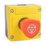 22 mm Red 40 mm Push-Turn Mushroom Maintained Control Station with 1 Normally Open (NO), 1 Normally Closed (NC), and Emergency Stop and ISO Symbol
