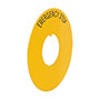 60 mm Round Yellow Metal Legend Plate "Emergency Stop" + ISO Symbol